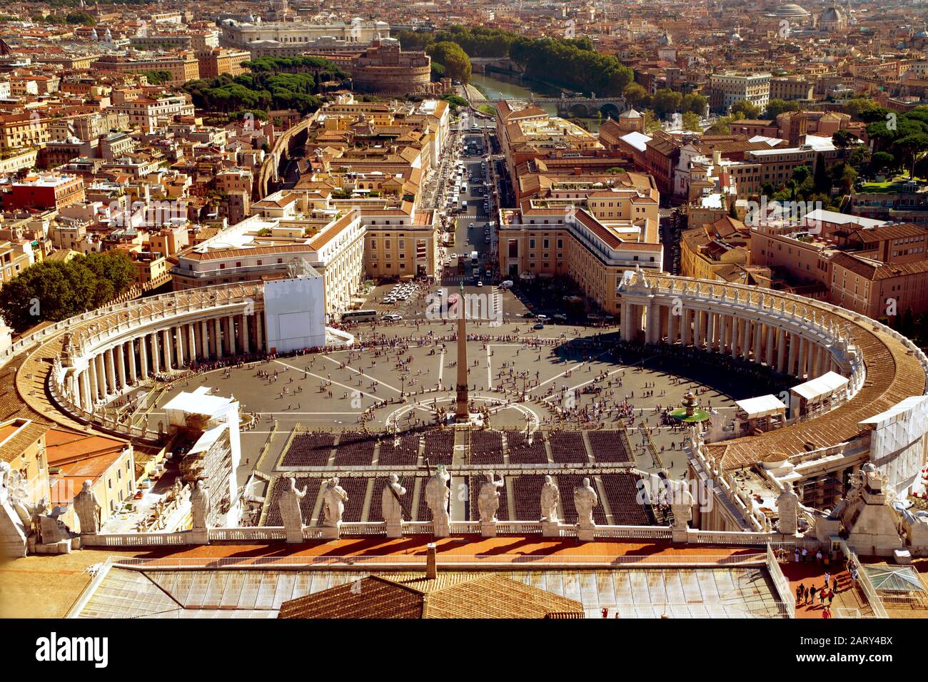 St. Peter Square from dome of St. Peter`s Basilica, Rome, Italy Stock Photo